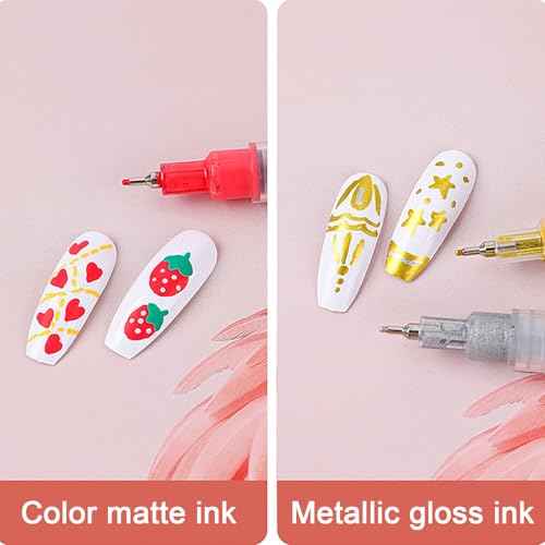 12 color Nail Art Pens, 0.5MM Fine Tip Nail Doodle Pens, Nail Art Markers Set, Upgraded Quick Dry Nail Polish Pens Kit for Painting dotting Liner Nails Design machin Tool Kit