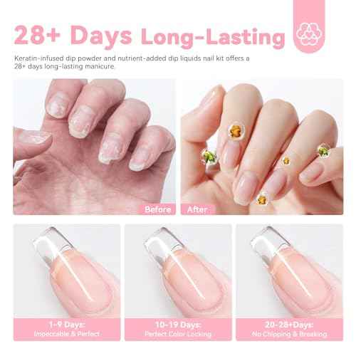 SAVILAND Clear Dip Powder Nail Kit Starter: 60g 2.1oz Dip Powder for Nails with Dipping Powder Liquid Set Dip Base Activator and Top Coat Professional Dip Nail Kit Repair for French Manicure Nail Art