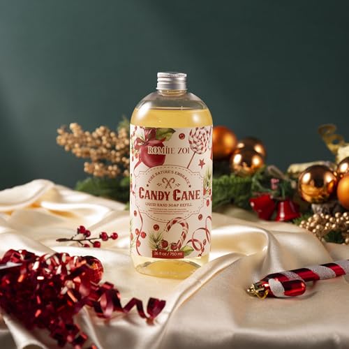 ROMIIE ZOI Christmas Liquid Hand Soap Refill- Candy Cane- Infused with Peppermint Candy Cane Aroma, Gentle & Moisturizing Formula for Home & Kitchen, 750 ML/ 26 FL OZ