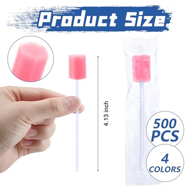 TrelaCo 500 Pcs Toothettes Oral Swabs Bulk Disposable Mouth Cotton Swabs Multicolor Sponge Individually Wrapped for Elderly Adults Oral Cavity Mouth Cleaning(Hexagon)