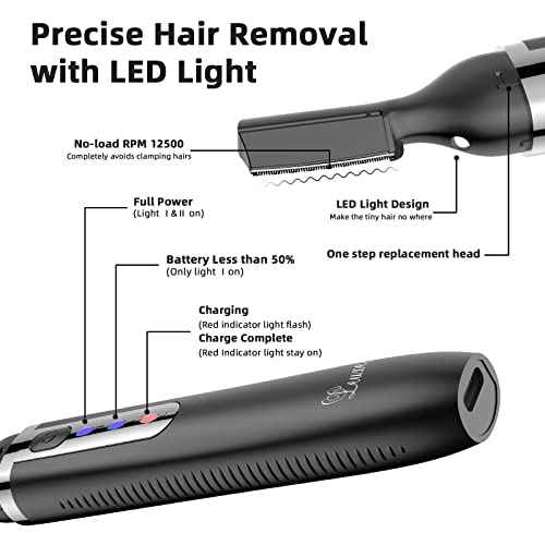 Eyebrow Trimmer and Facial Hair Remover, Rechargeable Hair Removal Women's Electric Shaver Razor for Peach Fuzz Chin Cheek Upper Lip (Black)