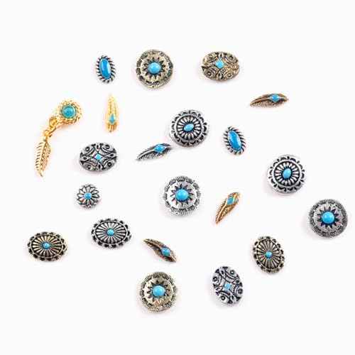 50 PCS Metal Turquoise Nail Charms - Western Cowboy Nail Art Decorations, 3D Nail Gems for DIY Manicure, Mixed Shapes Nail Accessories for Gel Acrylic Nails (Blue)