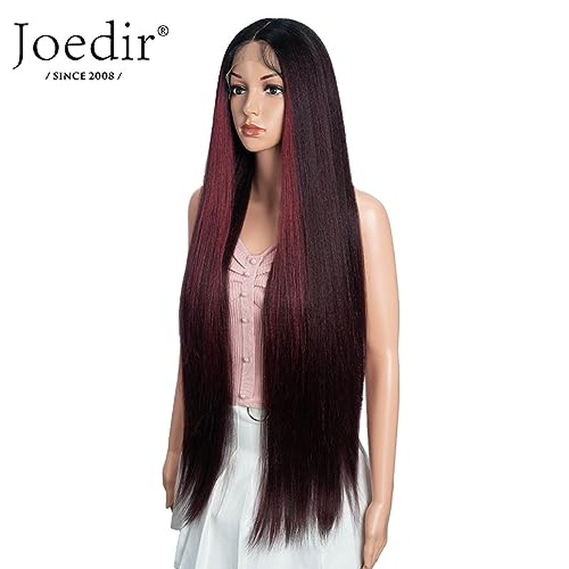 Joedir 36¡± Super Long Straight Wig Light Yaki Synthetic Wigs Lace Front Wigs for Women NTHL1B/99J/118