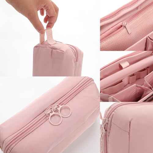 Makeup Bag for Travel Medium Cosmetic Case for Women Large Capacity Portable Zipper Cosmetic Organizer with Compartments Pink