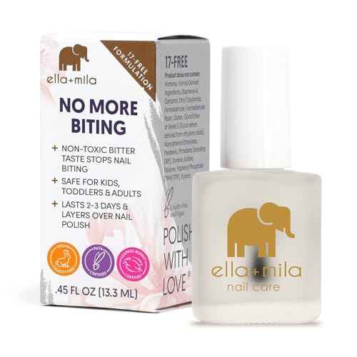 ella+mila No More Biting Nail Polish - Bitter Taste Nail Biting Treatment for Kids & Adults - Stop Thumb Sucking Deterrent - Finger Biter Prevention (0.45 fl oz)