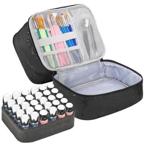 ZOOFOX Nail Polish Organizer Case, Double-Layer Nail Polish Carrying Bag with Handle, PU Leather Nail Organizers and Storage Bag for Manicure Accessories