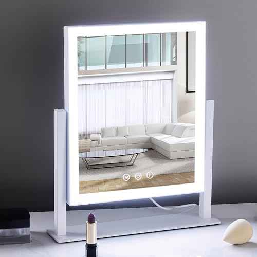 HIEEY Lighted Makeup Mirror, Hollywood Vanity Mirror with Lights, Three Color Lighting Modes, and 5X Magnification Mirror, Smart Touch Control, 360¡ÆRotation (14.1in,White,Gift Box)