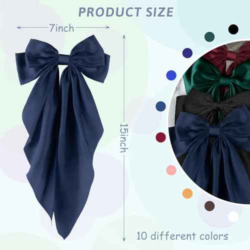 Hair Bows for Women Girls 10 Pcs Big Bows Hair Clips Barrettes Silky Satin Ribbon Bows Layered Large Bow French Style Hair Accessories Oversized Christmas Hair Bows for Women Girls