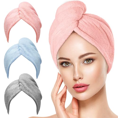 OEAGO Microfiber Hair Towel for Women: Christmas Stocking Stuffers for Women Teen Girls Kids Drying Wrap Towels for Curly Hair Head Accessories 3 Pacs Anti Frizz Mom Gifts