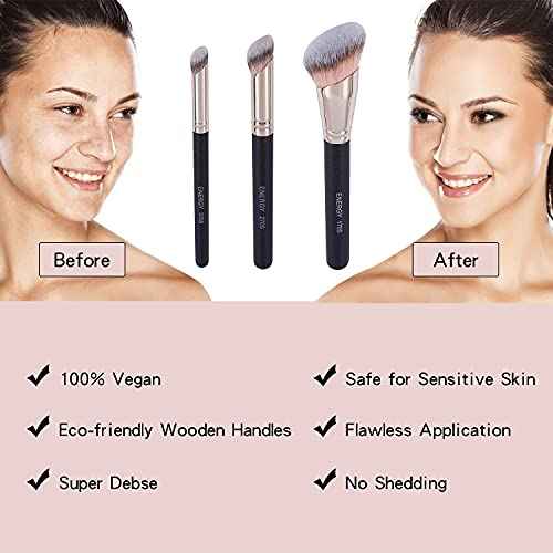 ENERGY Kabuki Foundation Brushes 3Pcs Professional Makeup Brush Set for Setting Powder Foundation Concealer Bronzer Blending with Liquid Cream Foundation Mineral Powder Comsetics with PU pouch