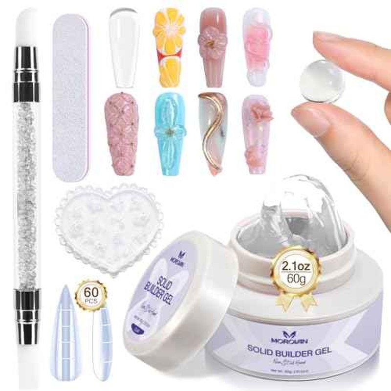 Morovan Solid Builder Nail Gel: 60g Large Capacity Nail Builder Gel for 3D Sculpting Non-Sticky Hard Gels for Nails Extension Carving Soak Off UV LED Salon Home DlY