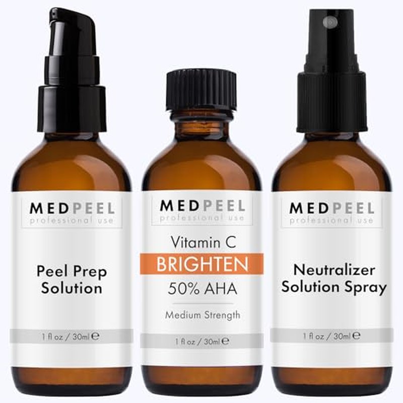 Medpeel 50% AHA & Vitamin C Brightening Essential Peel Kit, Includes Peel, Prep, Neutralizer, Medium Strength Professional Grade Chemical Face Peel, Minimize Fine Lines Wrinkles, 1oz/30ml (Kit of 3)
