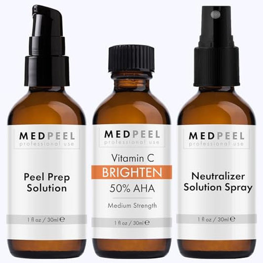 Medpeel 50% AHA & Vitamin C Brightening Essential Peel Kit, Includes Peel, Prep, Neutralizer, Medium Strength Professional Grade Chemical Face Peel, Minimize Fine Lines Wrinkles, 1oz/30ml (Kit of 3)