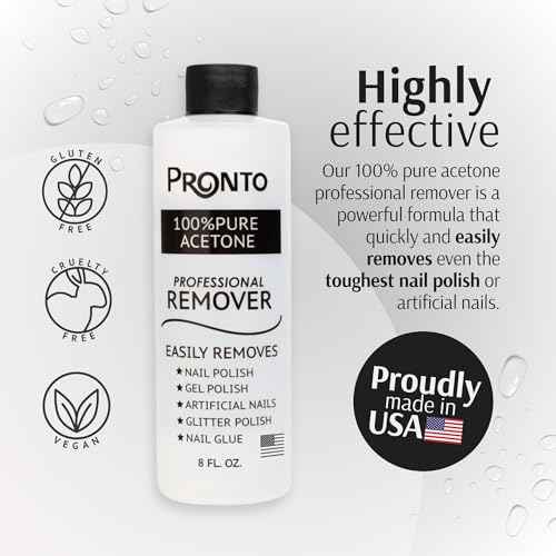 Pronto 100% Acetone Gel Nail Polish Remover - Gel Polish Remover for Nails | Acetone Nail Polish Remover For Nails for Removal of Glue, Gel, Acrylic & Dip | Gel Polish Remover, 8 Fl oz