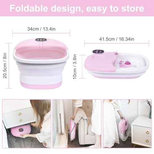 Foot Spa Bath Massager with Heat Bubbles and Vibration Massage and Jets, 16oz Tea Tree Oil Foot Soak Epsom Salt, WHALSTAR Collapsible Foot Bath Bucket With Infrared Fighting Infections & Remote - PINK