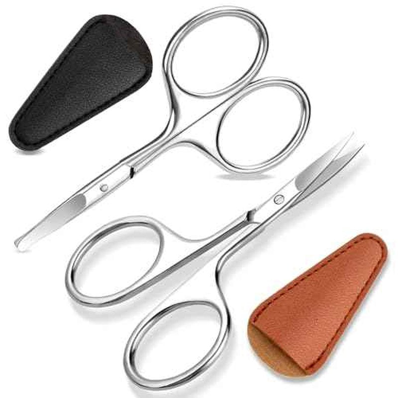 2Pack Small Eyebrow Scissors, Stainless Steel Nose Hair Trimming Scissors with Rounded Tips, Precision Grooming for Beard/Mustache/Facial Hair, Travel Friendly & Safe for Men Women