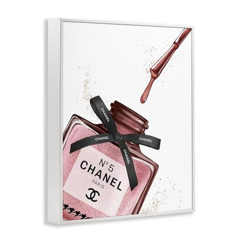 Stupell Industries Makeup Nail Polish Brush Drip Pink Fashion Design, Design by Ziwei Li, White Framed, 16x20