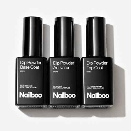 Nailboo Dip Powder Liquid Set, Top Coat, Base Coat & Activator with New Premium Formula, DIY At Home Manicure, No UV Lamp Needed, For Beginners & Professionals, 0.5 Fl Oz (3 Pack)