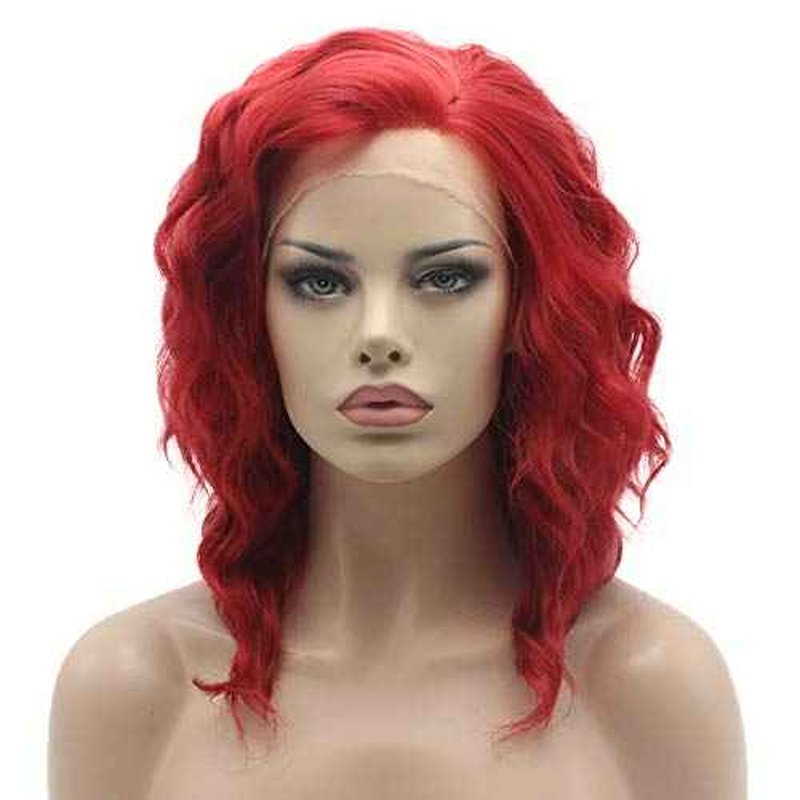 Lushy Hair Lace Front Synthetic Wig Short Curly 14inch Red Wig Heavy Density Realistic Wig