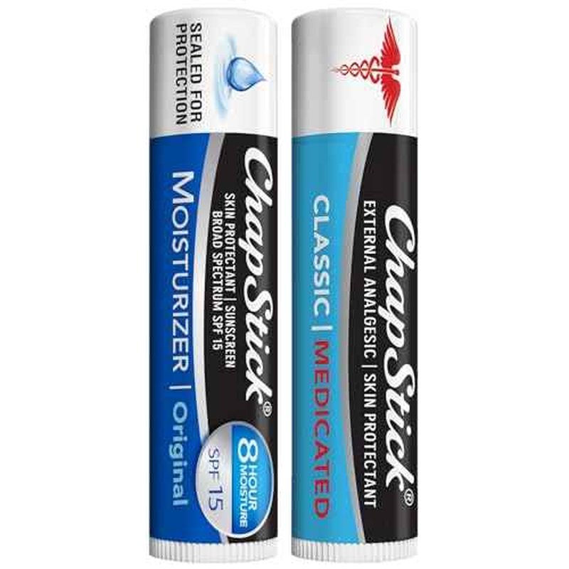 ChapStick Dry Lips & Cold Sore Pain Relief Bundle ? Classic Medicated ChapStick + Original Moisturizer Lip Balm with SPF 15, 0.15 Oz Ea (2 Piece Set)