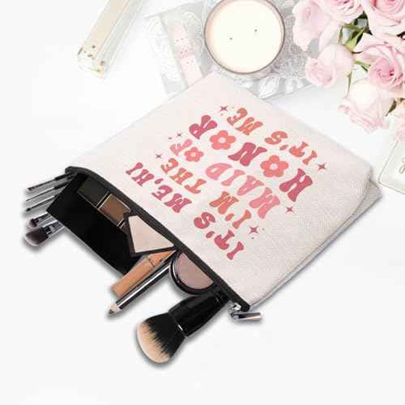 Maid of Honor Gift from Bride, Bridesmaids Proposal Gifts, Bachelorette Party Gift for Maid of Honor, Wedding Gifts for Sister Besties Friends Women Bridesmaid Makeup Cosmetic Bag Travel Pouch