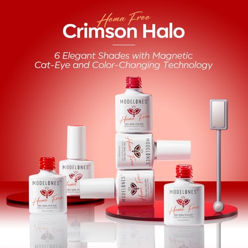 modelones Christmas Red Gel Nail Polish Set 6 Colors Dark Cherry Red Cat Eye Glitter Color Changing Hema-Free Burgundy Gel Polish with Magnet Soak Off U v Nail Art Manicure Home DIY Gifts for Women