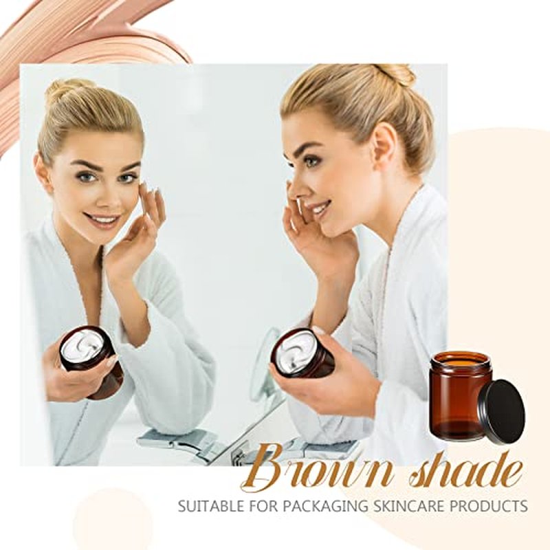 Lallisa 32 Pieces 8 oz Amber Round Glass Jars Empty Leakproof Candle Making Jars Amber Containers with Lids Dishwasher Safe Refillable Containers for Cosmetic Face Creams Body Butter Lotions Storage