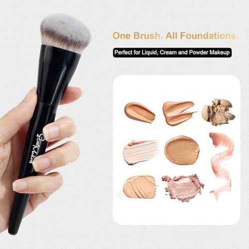 START MAKERS Contoured Foundation Brush, Large Angled Kabuki Makeup Brush for Liquid, Powder, Cream & Stick Foundation Bronzer Contour, Professional Makeup Application Tool for Blending Buffing, Black