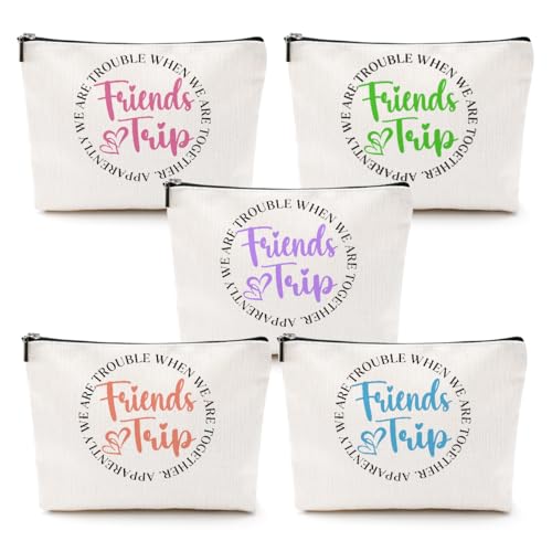 5 Pcs Girls Trip Gifts Girls Weekend 2025 Makeup Bag Friends Trip Gifts Favors Summer Gifts Cosmetic Bag Toiletry Bag Zipper Pouch Weekender Bags for Women Girl Friendship Bachelorette Party Birthday