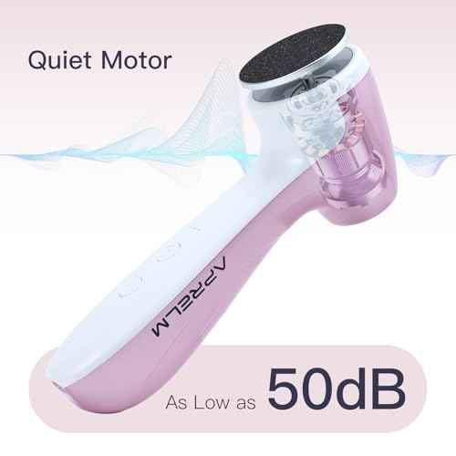 AprElm-E7 Rechargeable Electric Foot Callus Remover with 3-Sizes 120Pcs Sandpaper Discs, Professional 1000RPM 3-Speed Control Electric Foot File (Pink)