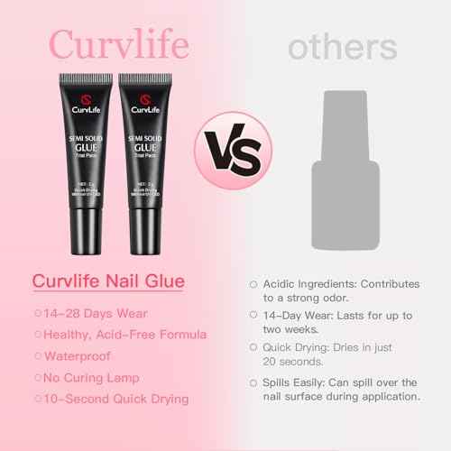CurvLife Nail Tips Semi Solid Nail Glue 2g (5pcs) - Super Strong, Soft Glue Gel Quick Drying Adhesive for Press On Nails, No UV Light Needed