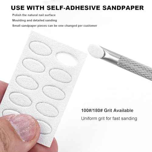 Pre-treatment Cuticle Pusher, Russian Prep Nail Pushers, Dual Ended Cuticle Remover with 100/180 Grit Sandpaper Sheets, Nail Care for Manicure Pedicure Nail Art