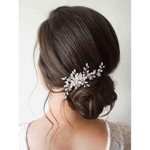 SWEETV Wedding Hair Comb Pearl Bride Hair Pins Flower Hair Piece Rhinestone Bridal Hair Accessories for Women and Girls