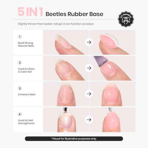 Beetles Rubber Base Gel Nail Polish, 6 Colors Nude Gel Polish Pink Peach Neutral Sheer French Tips Base Colors for Nails Base Flexible U V LED Soak Off Gel Kit for DIY Home Manicure Winter Nail Gifts