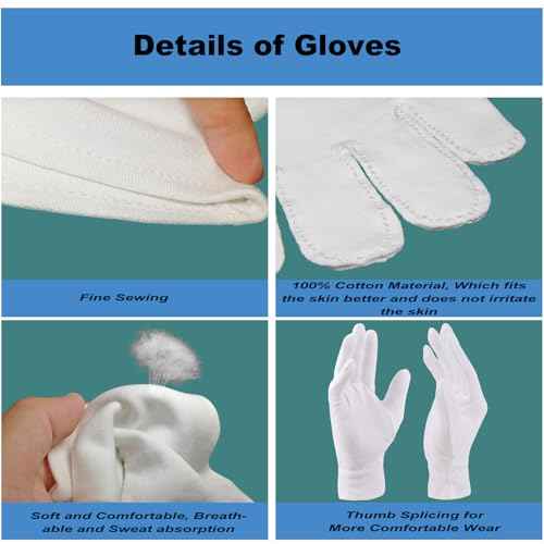 3 Pairs 100% Combed Cotton Gloves for Women & Men, White Cotton Moisturizing Gloves for Dry Hands Sleeping, Eczema Overnight, Work Glove Liners, SPA, Etiquette, Care of Artworks & Jewelry & Archival