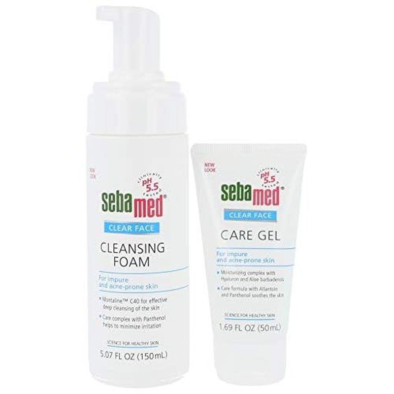 Sebamed Clear Face Care Gel (50mL) Cleansing Foam (150mL) Bundle for Impure and Acne Prone Skin - Made in Germany
