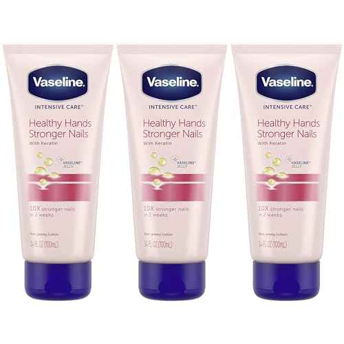 Vaseline Lotion, Healthy Hands Stronger Nails with Keratin 3-Pack ? Intensive Care Hand Lotion with Petroleum Jelly, 3.4 Oz Ea