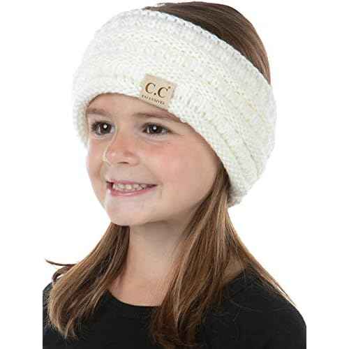 Funky Junque Exclusives Kids Ear Warmer Headband ? Fleece Lined Winter Ear Wrap for Toddler Girls & Boys, Cozy Knit Head Warmer & Earmuff Headband for Cold Weather - Ivory