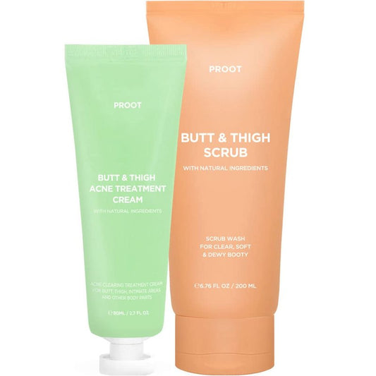 PROOT Butt Acne Spot Treatment Cream (Tube Type) + Butt & Thigh Scrub Wash | Treatment Cream and Booty Scrub for Acne, Cellulite, Ingrown Hair, Bikini & Razor Bump | For all skin type…