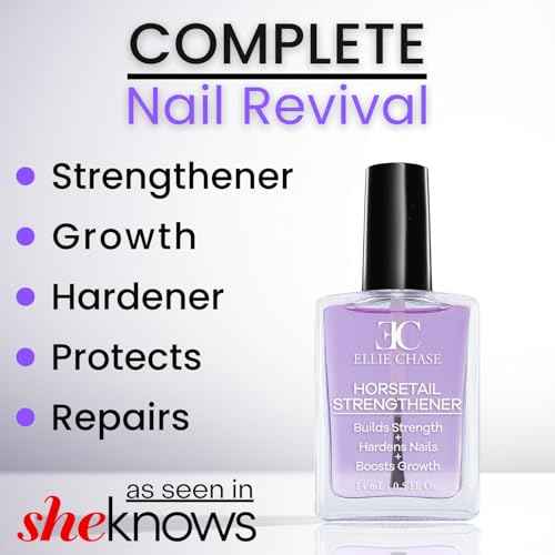 Ellie Chase Horsetail Nail Strengthener, Growth, Hardener, Repair Treatment Polish 0.5 OZ/Help Splits, Breaks, Thin, Weak, Chipped, Damaged, Cracked, Peeling Nails/Grow Strong Hard Thicker Nails