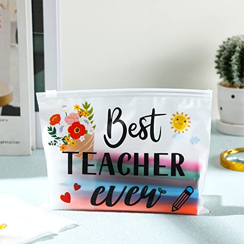 Cunno 60 Pcs Teacher Appreciation Gifts Bulk Small Waterproof Makeup Toiletry Bag Pouch Cosmetic Pencil Bag Thank You Gifts for Women Men Travel Graduation Season Supplies(Best Teacher Ever)