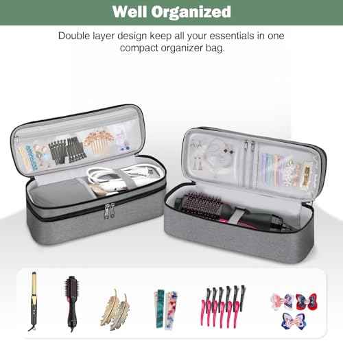 SITHON Double-Layer Travel Carrying Case for Shark FlexStyle/SmoothStyle, Water Resistant Storage Organizer Bag for Airwrap Styler, Also for Revlon One-Step Hair Dryer (Bag Only) (Gray)