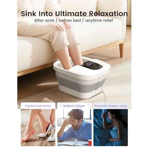 RIKE Collapsible Foot Spa with Heat, Bubbles, 24-Level Temp Control, Red Light, Timer, Foot Soaking Tub with 6 Shiatsu Rollers & Pumice Stone, Foot Bath Massager Pedicure FootSpa for Stress Relief
