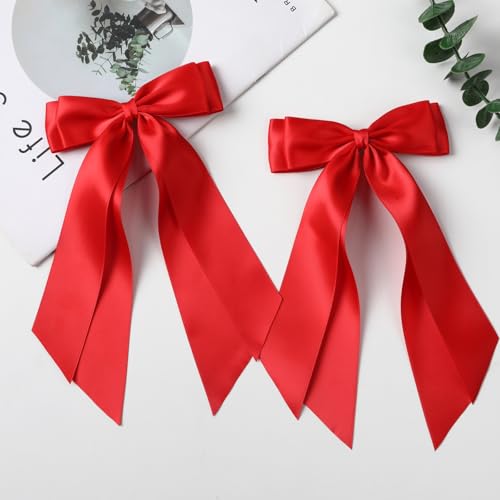 LuSeren 2 PCS Double Layer Hair Bows Red Hair Ribbon Clips Ponytail Holder Accessories for Women Girls Toddlers Teens Kids