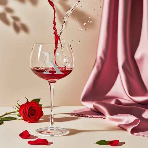 Personalized Gifts for Women, Monogrammed A-Z Wine Glass Customized Gift, Unique Christmas Birthday Gifts for Women Her Mom Friend Sister Wife Daughter Nurse (K)