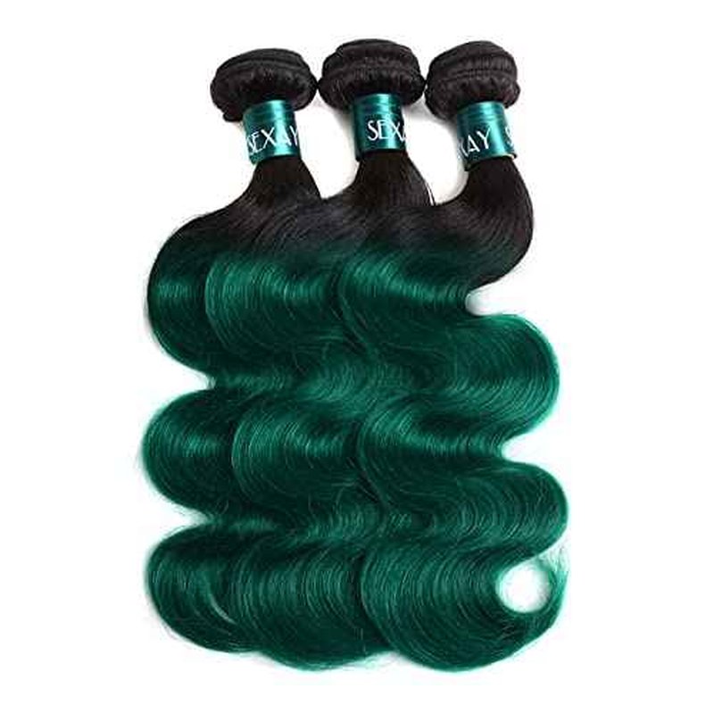 Ombre Green 1 Bundle Hair Ombre 1B/Green Color Body Wave Hair Bundles Unprocessed Virgin Human Hair Extensions for Women (18", 1B/Green)