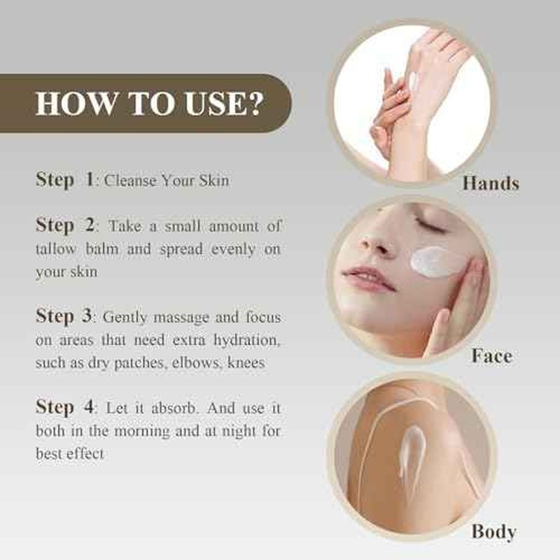 Beef Tallow for Skin, Whipped Tallow and Honey Balm Tallow Face Moisturizer, 100% Pure Beef Tallow Balm Blend of Vitamins Grass Fed Beef Tallow, All-Natural Moisturizer Hydrates and Nourishes the Skin