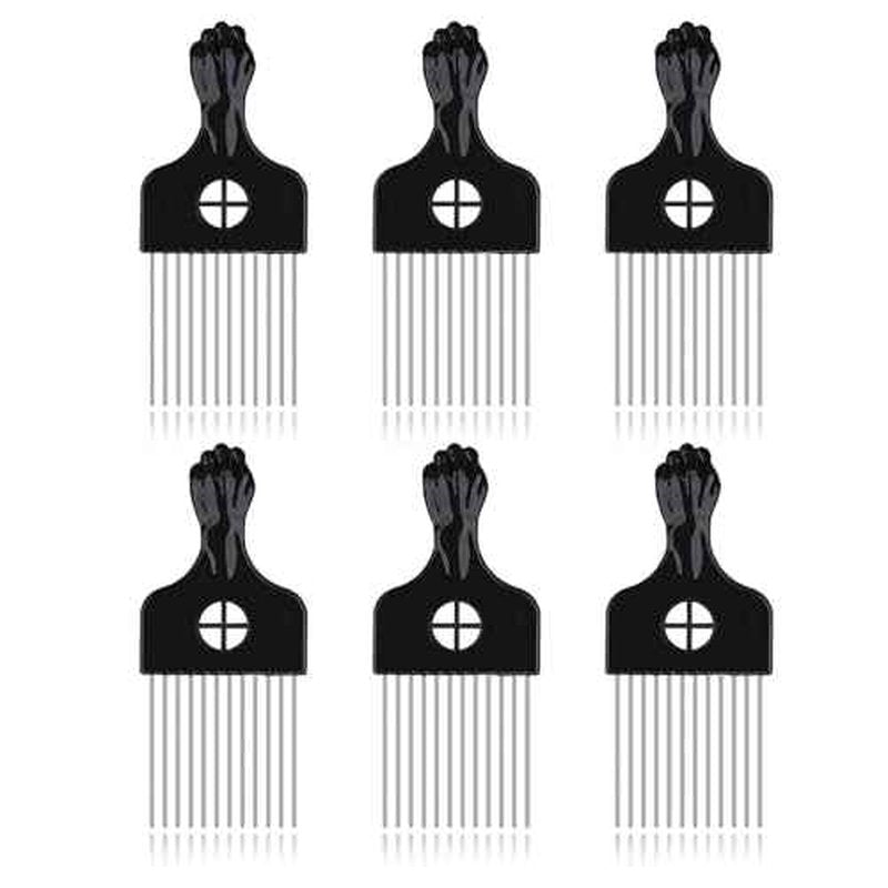 6Pcs Afro Picks Metal Hair Combs, Steel Teeth Hair Pick for Curly, Coily, Natural Hair, Detangling, Styling Comb for Men Women (Black)
