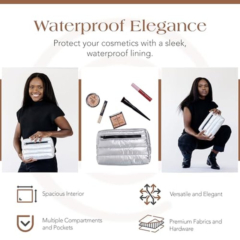 Citi Collective Premium Cosmetic Bag for Women| Makeup Travel Bag,Toiletry Bags for Women| Large Capacity Storage Waterproof Cosmetic Bag for Business, Vacation, or Weekend Traveling (Silver)