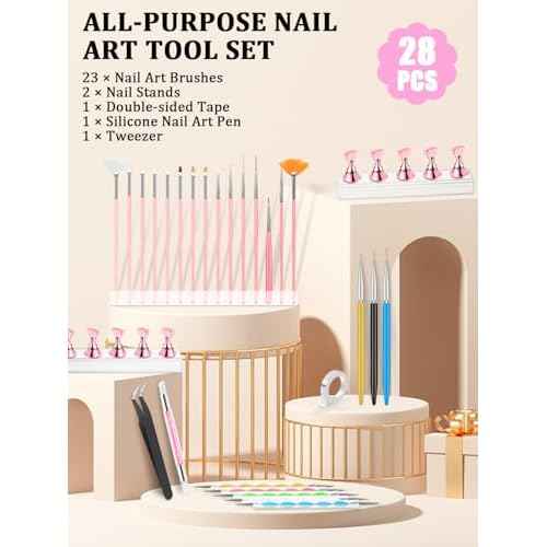 Nail Art Tools Set, Nail Stand for Press on Holder for Painting Nails, Nail Art Brushes, Liner Brushes, Nail Dotting Tool, Must Haves Design Tools for Nail Tech & Beginners Nail Art Supplies Kit